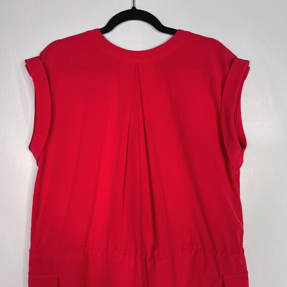 Athleta 12 Hibiscus Red Sutton Romper V Neck Cinch Waist Pockets Short Sleeve - Picture 5 of 10